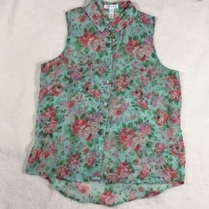 Ambiance Semi Sheer Floral Sleeveless Top Size L